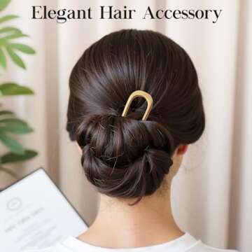 2PCS Fosvrde U-Shaped Large 5.5 Inch Metal Hair Pins for Women and Girls, Vintage Gold and Silver Ha...