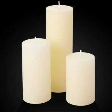 Shihanee Set of 3 Pillar Candles and 3 Glass Cylinder Candle Vases Holders Clear Pillar Jars for Wedding Centerpieces(2.6'' X 4.7'', 5.9'', 7.9'',Ivory White)