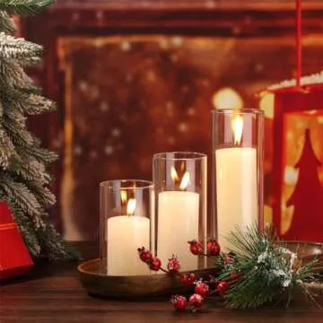 Shihanee Set of 3 Pillar Candles and 3 Glass Cylinder Candle Vases Holders Clear Pillar Jars for Wedding Centerpieces(2.6'' X 4.7'', 5.9'', 7.9'',Ivory White)