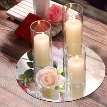 Shihanee Set of 3 Pillar Candles and 3 Glass Cylinder Candle Vases Holders Clear Pillar Jars for Wedding Centerpieces(2.6'' X 4.7'', 5.9'', 7.9'',Ivory White)