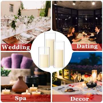 Shihanee Set of 3 Pillar Candles and 3 Glass Cylinder Candle Vases Holders Clear Pillar Jars for Wedding Centerpieces(2.6'' X 4.7'', 5.9'', 7.9'',Ivory White)