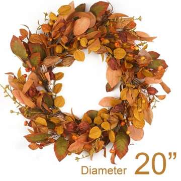Fall Wreaths for Front Door 20 inch, Fall Wreath with Small Pumpkin Berry Fall Leaves, Autumn Wreath Fall Decoration for Farmhouse Indoor and Outdoor