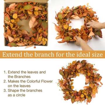 Fall Wreaths for Front Door 20 inch, Fall Wreath with Small Pumpkin Berry Fall Leaves, Autumn Wreath Fall Decoration for Farmhouse Indoor and Outdoor