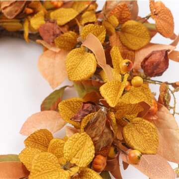 Fall Wreaths for Front Door 20 inch, Fall Wreath with Small Pumpkin Berry Fall Leaves, Autumn Wreath Fall Decoration for Farmhouse Indoor and Outdoor