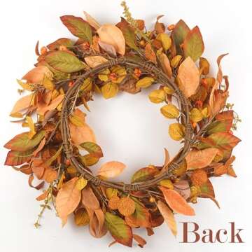 Fall Wreaths for Front Door 20 inch, Fall Wreath with Small Pumpkin Berry Fall Leaves, Autumn Wreath Fall Decoration for Farmhouse Indoor and Outdoor
