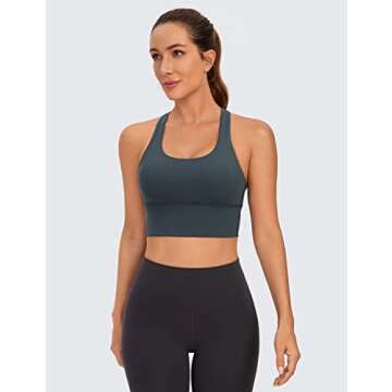 CRZ YOGA Strappy Longline Sports Bras for Women - Wirefree Padded Criss Cross Yoga Cropped Tank Tops Melanite Medium