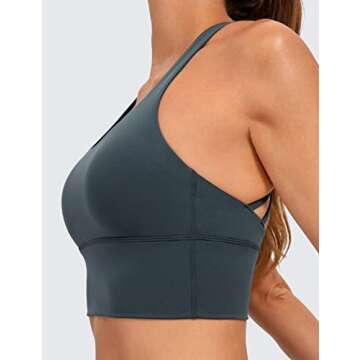 CRZ YOGA Strappy Longline Sports Bras for Women - Wirefree Padded Criss Cross Yoga Cropped Tank Tops Melanite Medium