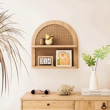 Stylish 2 Tier Rattan Wall Shelf for Home Decor
