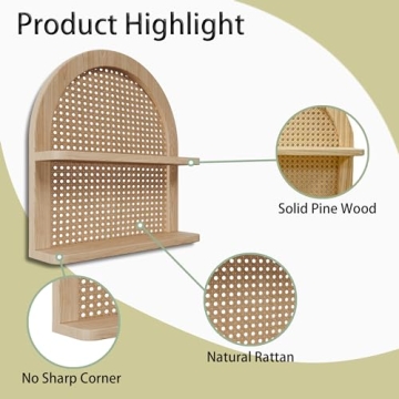 Stylish 2 Tier Rattan Wall Shelf for Home Decor