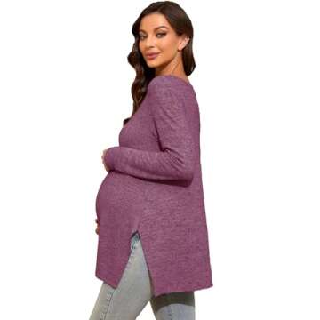 Smallshow Women's Maternity Shirts Side Split Long Sleeve Pregnancy Tops Clothes Medium Maroon
