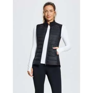 BALEAF Women's Lightweight Warm Puffer Vest Running Winter Hybrid Sleeveless Quilted Water Resistant Jacket Black S