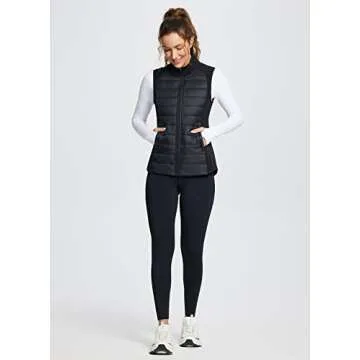 BALEAF Women's Lightweight Warm Puffer Vest Running Winter Hybrid Sleeveless Quilted Water Resistant Jacket Black S