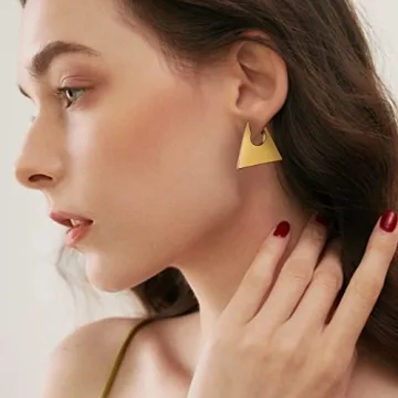 HIUS 18K Gold Plated Chunky Triangle Hoop Earrings