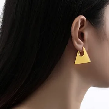 HIUS 18K Gold Plated Chunky Triangle Hoop Earrings