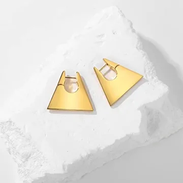 HIUS 18K Gold Plated Chunky Triangle Hoop Earrings