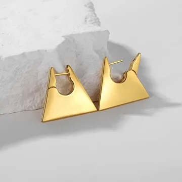 HIUS 18K Gold Plated Chunky Triangle Hoop Earrings