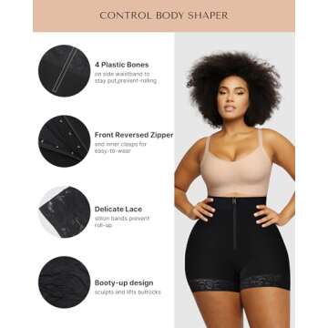 SHAPELLX Faja Shorts Shaper Shorts High Waisted Butt Enhancer Tummy Control Butt Lifting Shapewear For Women(Black,Medium)