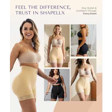 SHAPELLX Faja Shorts Shaper Shorts High Waisted Butt Enhancer Tummy Control Butt Lifting Shapewear For Women(Black,Medium)