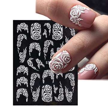 YOSOMK Nail Art Stickers 8 Sheets 5D Embossed Nail Decals White Lace Nail Art Supplies Self-Adhesive...