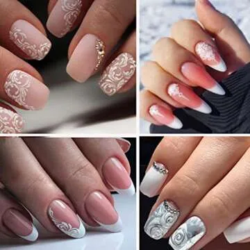 YOSOMK Nail Art Stickers 8 Sheets 5D Embossed Nail Decals White Lace Nail Art Supplies Self-Adhesive Nail Sticker Decoration