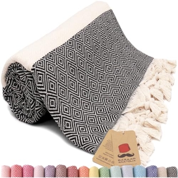 Bazaar Anatolia Turkish Beach Towel 100% Cotton Turkish Towels for Bathroom Oversized Quick Dry Towe...