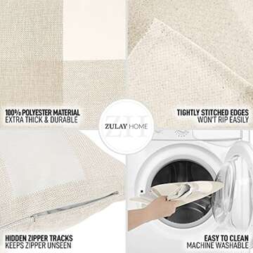 Zulay Home Pack of 2 Buffalo Plaid Throw Pillow Covers - Farmhouse Porch Pillows Outdoor & Indoor Covers - Polyester Buffalo Plaid Pillow Covers (18x18 Inch, Cream & White)