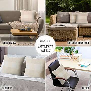 Zulay Home Pack of 2 Buffalo Plaid Throw Pillow Covers - Farmhouse Porch Pillows Outdoor & Indoor Covers - Polyester Buffalo Plaid Pillow Covers (18x18 Inch, Cream & White)