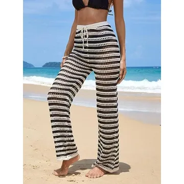 MakeMeChic Crochet Wide Leg Beach Cover Up Pants Stylish & Comfortable