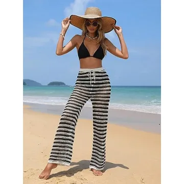 MakeMeChic Crochet Wide Leg Beach Cover Up Pants Stylish & Comfortable