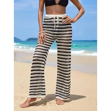 MakeMeChic Crochet Wide Leg Beach Cover Up Pants Stylish & Comfortable
