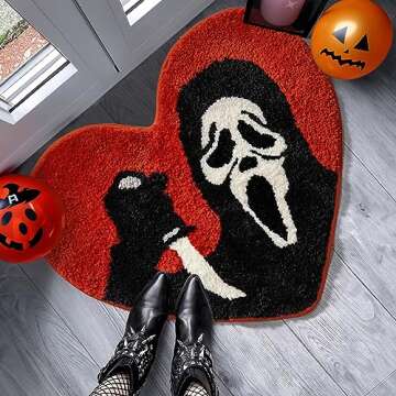 TANVILL Bathroom Rugs Black Red Orange Bath Mat Non Slip, Christmas Home Decor, Funny Skull Halloween Bath Rugs Washable Absorbent Spooky Gifts