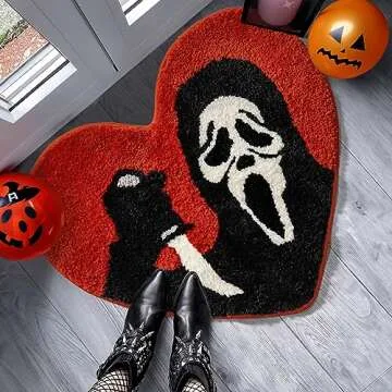 TANVILL Bathroom Rugs Black Red Orange Bath Mat Non Slip, Christmas Home Decor, Funny Skull Halloween Bath Rugs Washable Absorbent Spooky Gifts