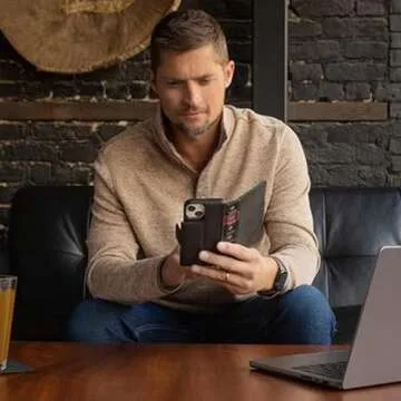 Twelve South BookBook for iPhone 13 Mini | MagSafe Compatible 3-in-1 Leather Wallet Case with Display Stand/Removable Magnetic Shell (Brown)