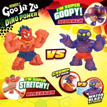 Heroes of Goo Jit Zu Dino Power Versus Pack - 2 Action Figures - Volcanic Rumble - Blazagon vs. Redback | Includes 2 Exclusive Heroes | for Ages 3+