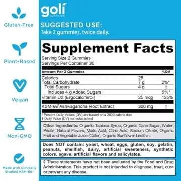 Goli Ashwagandha Gummies - Vegan & Gluten-Free - 180 Count