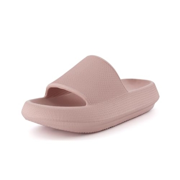 CUSHIONAIRE Feather Slides – Comfortable Cloud Cushion House Slippers for Women, Indoor Outdoor EVA Foam Foot Spa Shower Shoes, Non-Slip Arch Support, PINK 8