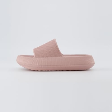 CUSHIONAIRE Feather Slides – Comfortable Cloud Cushion House Slippers for Women, Indoor Outdoor EVA Foam Foot Spa Shower Shoes, Non-Slip Arch Support, PINK 8