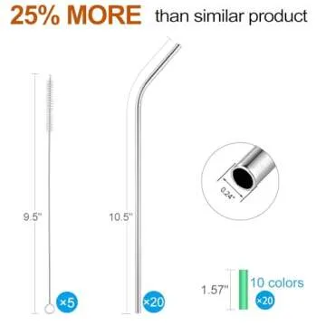 MUTNITT 20-Pc Stainless Steel Straws Set with Silicone Tips