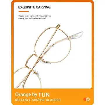 TIJN Round Blue Light Glasses for Men Women,Metal Frame Bluelight Blocking Eyeglasses for Computer/TV/Screen Chic(Gold Color)