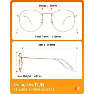 TIJN Round Blue Light Glasses for Men Women,Metal Frame Bluelight Blocking Eyeglasses for Computer/TV/Screen Chic(Gold Color)