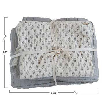 Creative Co-Op Cotton Stitched Bed Cover with 2 Patterned Shams, King, Cream Color & Grey, Set of 3 Bedspread, 3