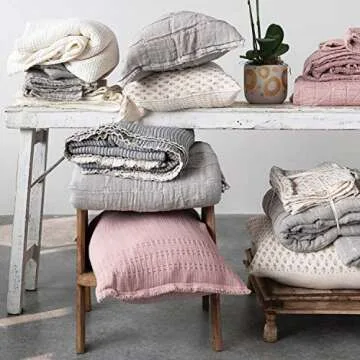 Creative Co-Op Cotton Stitched Bed Cover with 2 Patterned Shams, King, Cream Color & Grey, Set of 3 Bedspread, 3