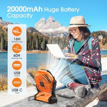 Portable Fan Rechargeable, Cordless Battery Powered Fan with LED Lantern, Small Table Fan, USB Batte...