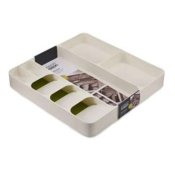 Joseph Joseph DrawerStore Kitchen Drawer Organizer Tray for Cutlery Utensils and Gadgets, One-size, White/Green