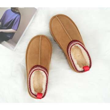 SMajong Women Winter Snow Boots Thickened Flat Boots Fur Lined Warm Durable Shoes Home Slippers Casual Shoes Brown 8.5 US (sole size 40)