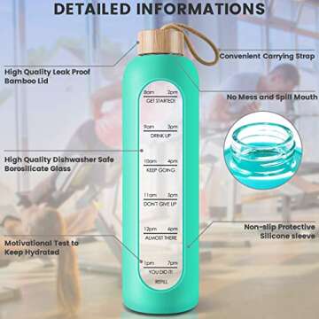 PROBTTL 32 Oz Motivational Glass Water Bottle with Time Markers