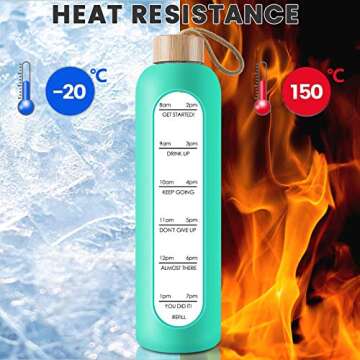 PROBTTL 32 Oz Motivational Glass Water Bottle with Time Markers