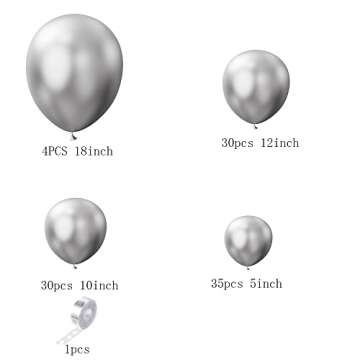 BALONAR 18/12/10/5inch 100pcs Sliver Metallic Chrome Balloon for Wedding Birthday Party Decoration (Sliver 100)