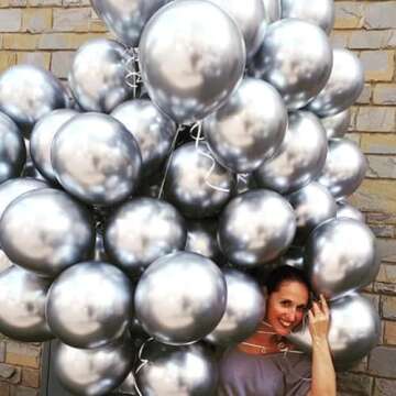 BALONAR 18/12/10/5inch 100pcs Sliver Metallic Chrome Balloon for Wedding Birthday Party Decoration (Sliver 100)