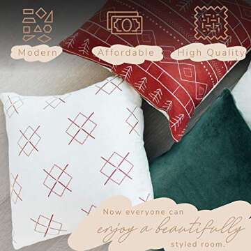 Woven Nook - Modern & Luxurious 18" x 18" Decorative Christmas Throw Pillow Covers - Durable Quality & Machine Washable - Christmas Design - Green and Red - 4 Pack